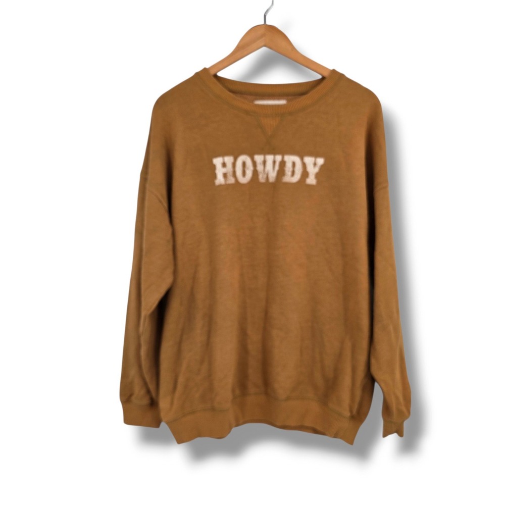 Aeropostale Womens Howdy Graphic Sweatshirt Mustard Brown Relaxed Fit Medium